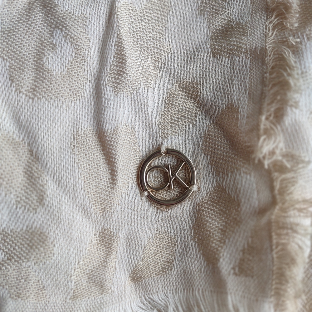 Calvin Klein Beige and White Patterned Scarf - Picture 3 of 3